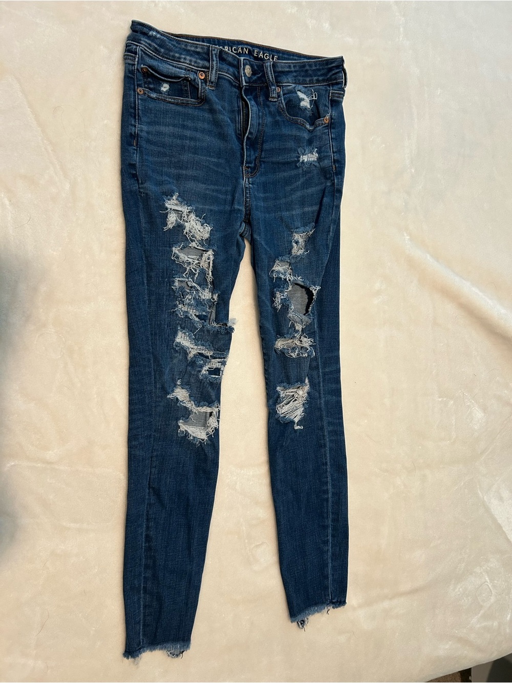 American Eagle Outfitters Dark Blue Ripped Skinny Jeans - Women's